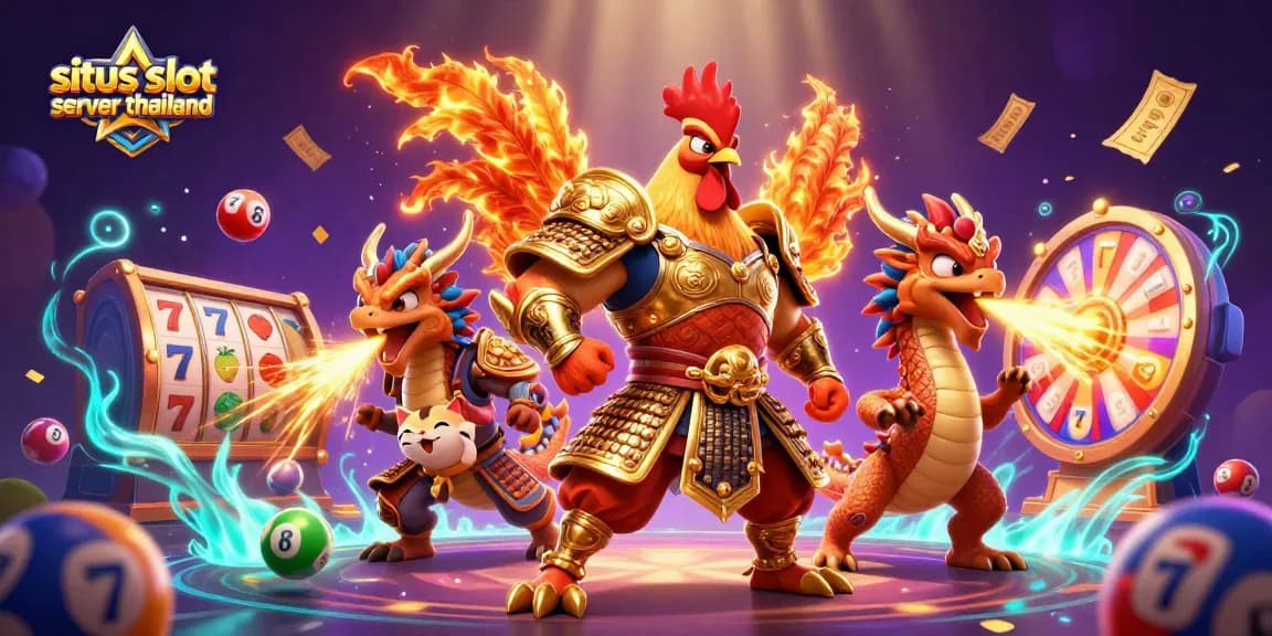 Engage with situs slot server thailand showcasing vibrant slot reels and lottery elements for thrilling gameplay.