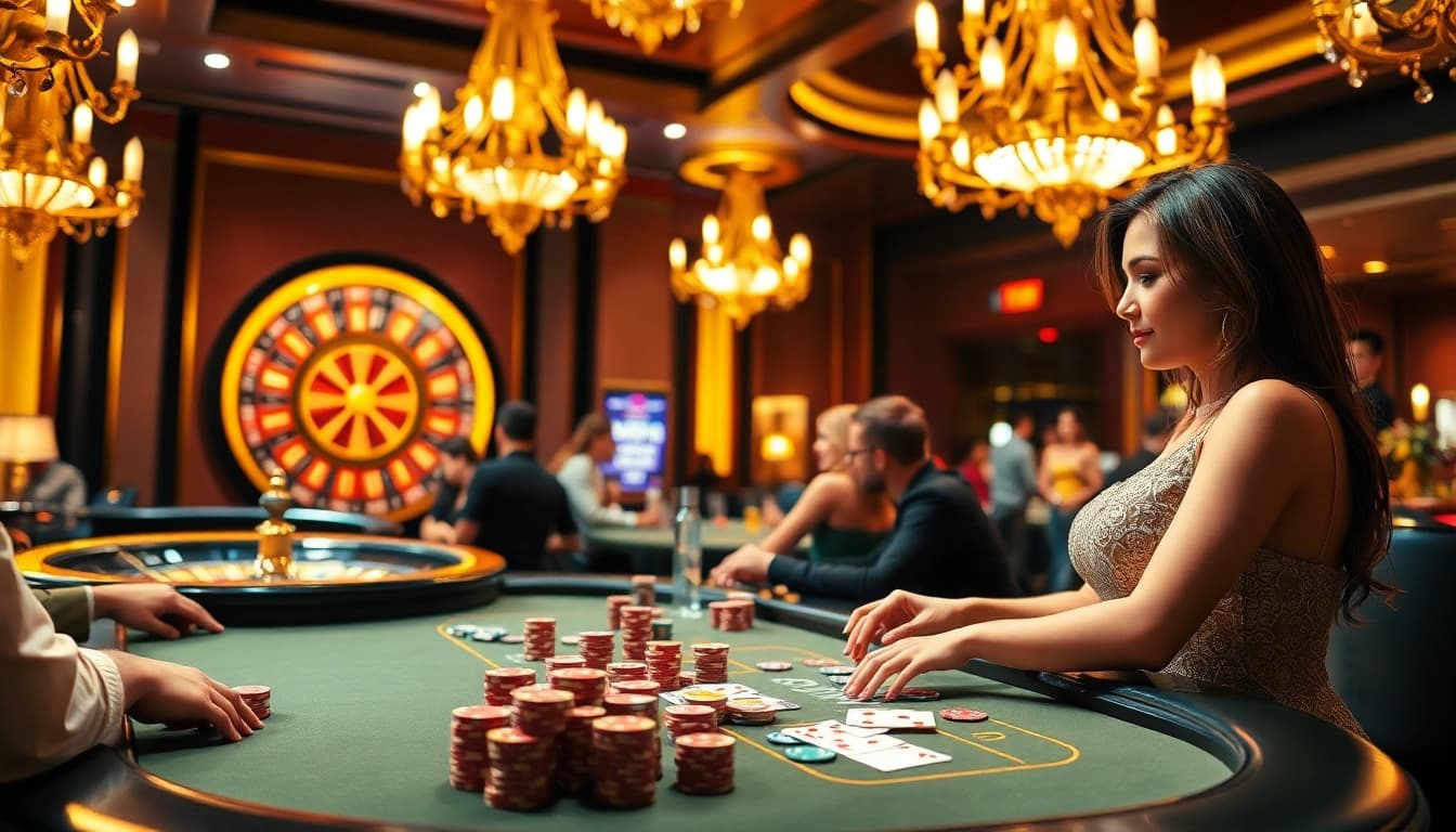 Players enjoying a thrilling poker game at Topvin casino, showcasing vibrant colors and excitement.