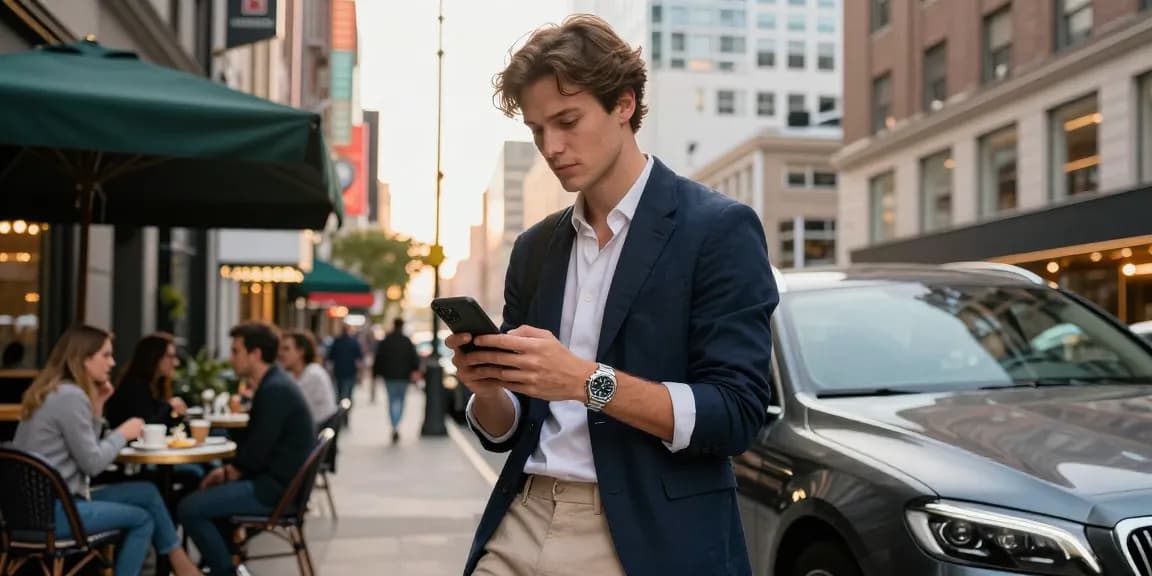 A stylish individual showcasing a Rolex replica watch in an urban setting, embodying modern fashion and sophistication.