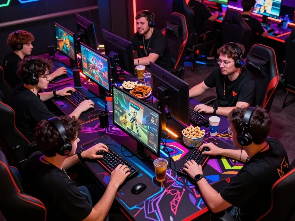 Players engaged in an exciting nsfw game at a gaming event, with colorful lights and themed ambiance.