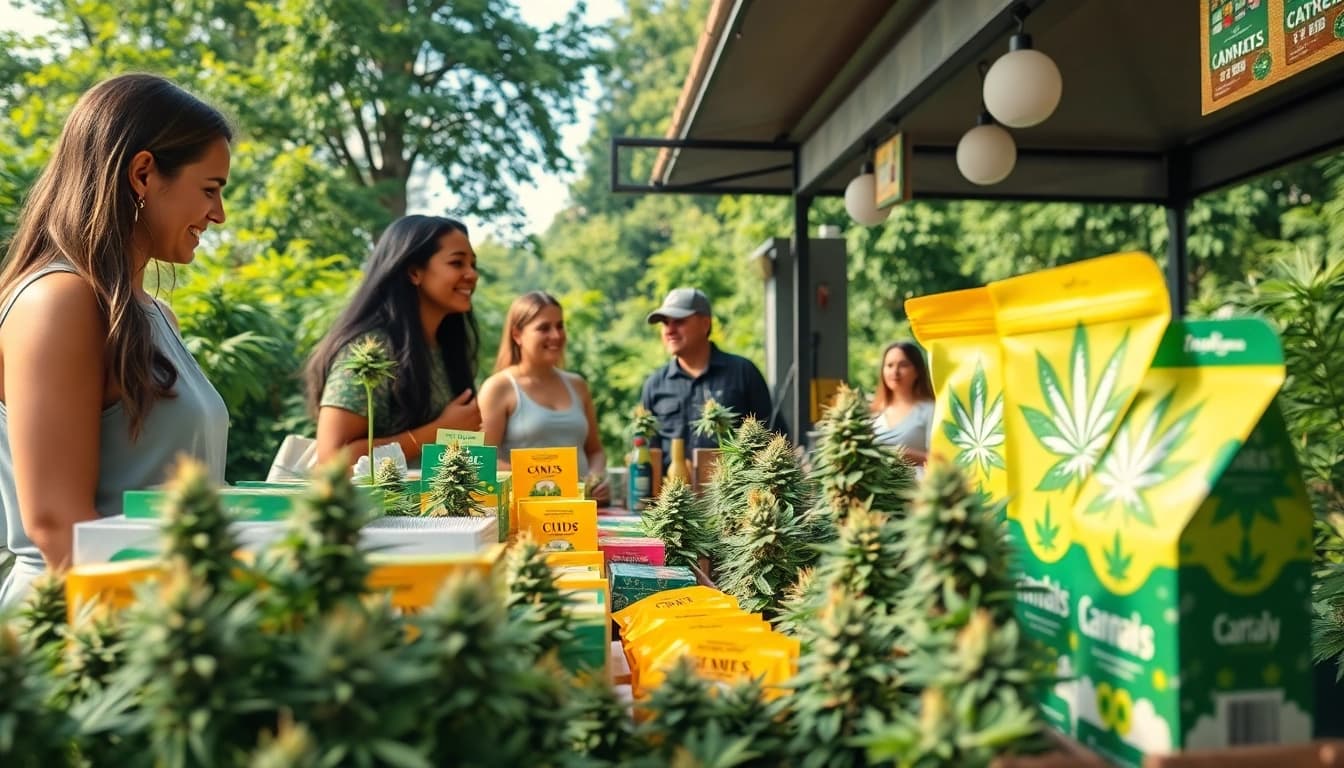 Discover the best way to buy weed at a lively outdoor cannabis market scene.