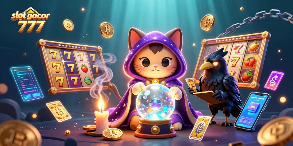 Putaran slot gacor 777 dengan simbol keberuntungan dan nuansa mistis di sekitarnya.