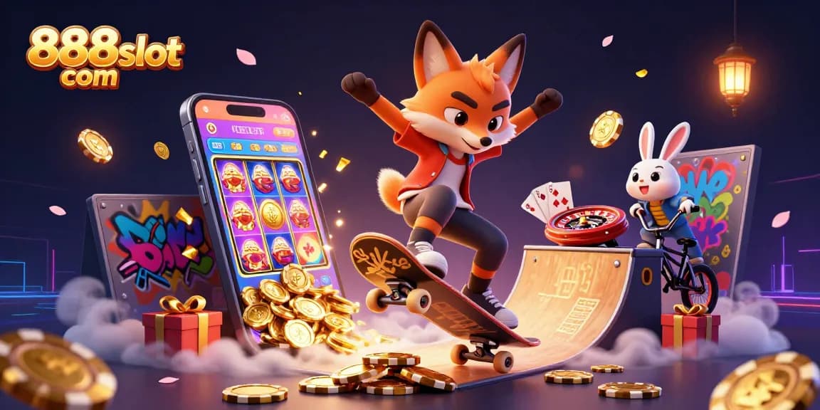 Experience thrilling gameplay at 888slot com with vibrant characters and casino-themed elements.