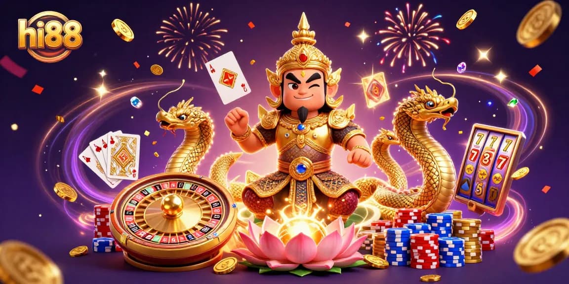 Experience gaming excitement with hi88 as vibrant golden coins and cards burst in celebration.