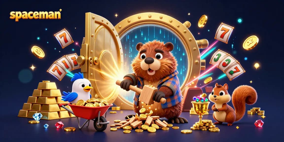 Engage in winning strategies with the spaceman slot, featuring vivid characters amidst gold treasures.