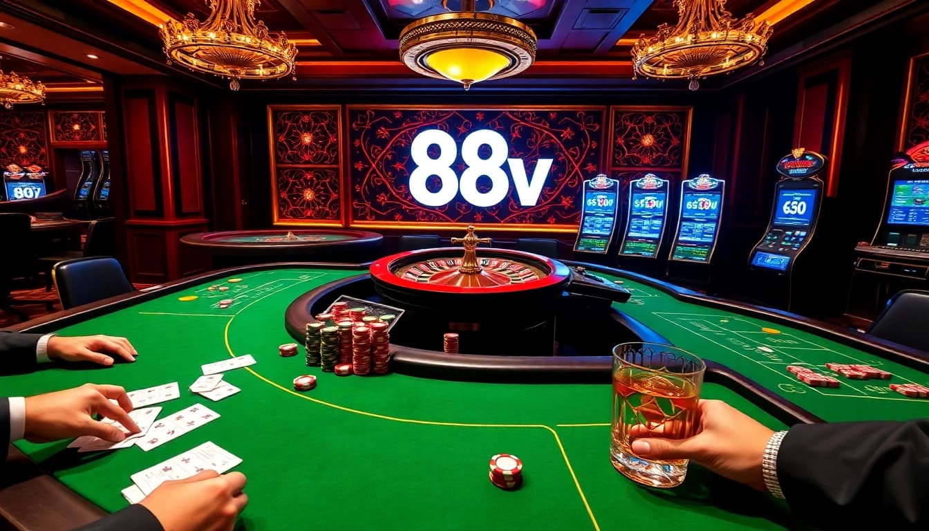88vv online platform showcases exciting casino games with vibrant cards, roulette, and slots.