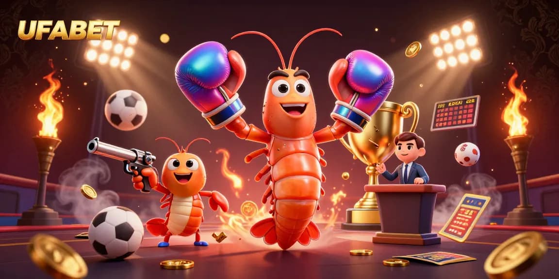UFABET showcases a thrilling online gambling scene with vibrant 3D characters and dynamic betting elements.