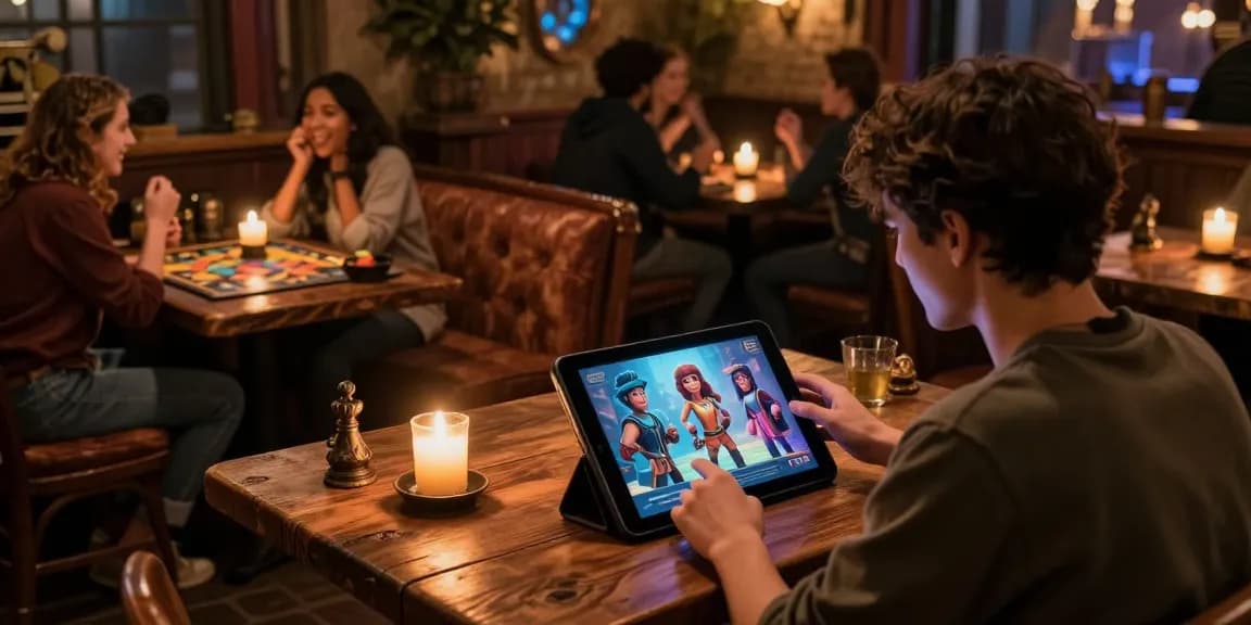 Tavern AI interaction scene with users engaging AI characters in a vibrant virtual tavern.