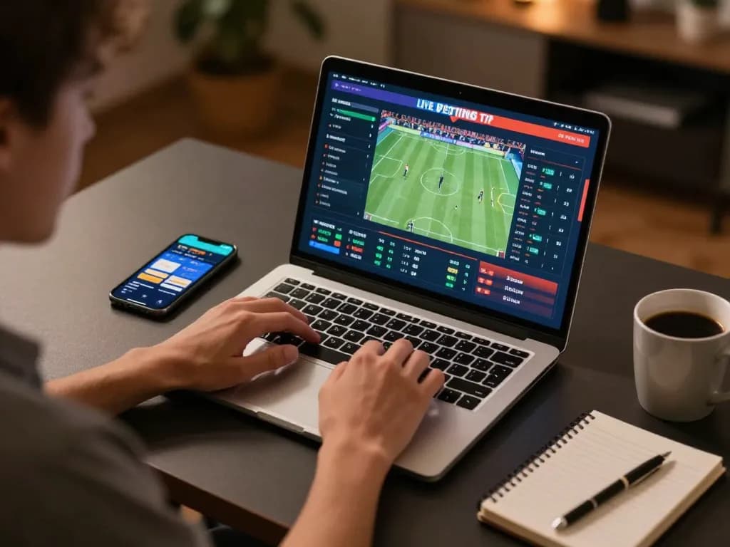 cm88-bet user engaging in online sports betting with laptop displaying live odds