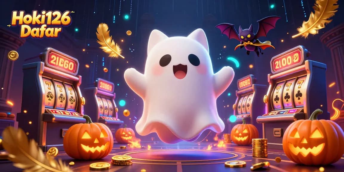 Engage with Hoki126 Daftar in an enchanting casino illustration showcasing ghostly thrills and dynamic gaming elements.