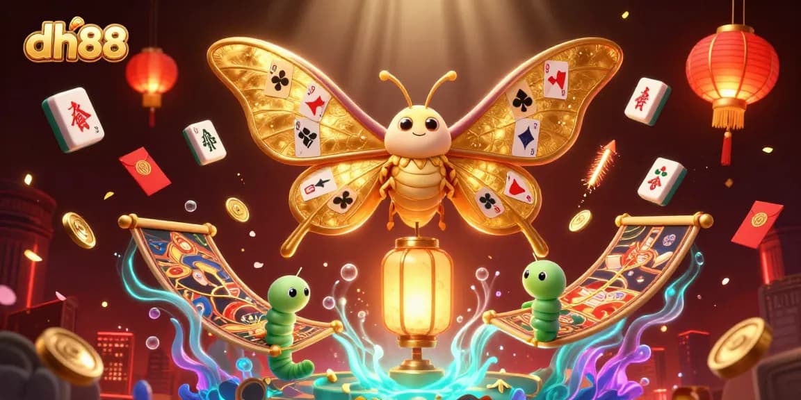 Engage in thrilling gaming at dh88 featuring vibrant casino scenes and butterflies among festive elements.