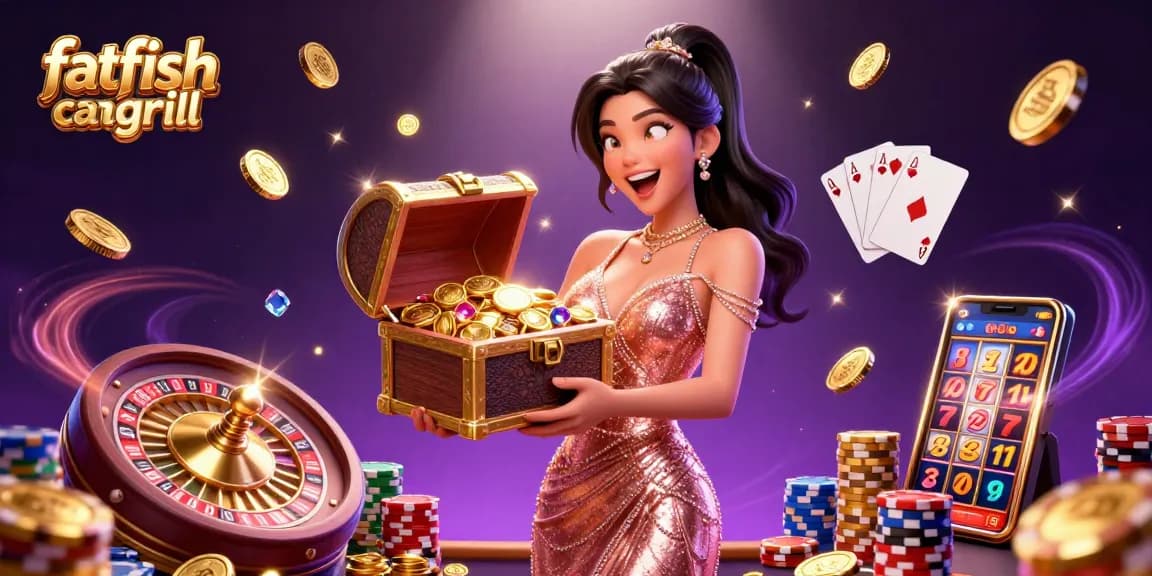 Experience winning thrills at fatfishcantinagrill with a jackpot treasure-filled casino scene.