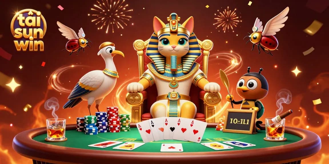 Experience excitement as you tải sun win for thrilling gameplay in a vibrant casino environment featuring a cartoon pharaoh.