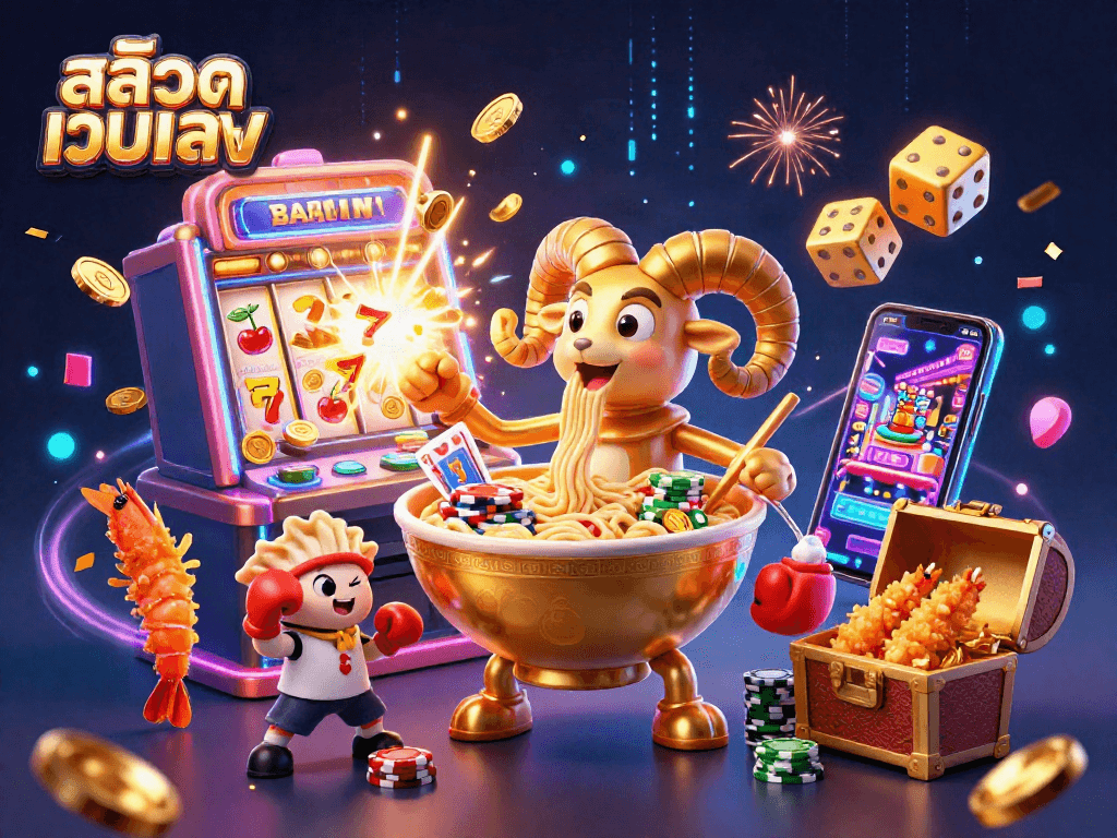 Experience thrilling สล็อตเว็บตรง action with animated characters and lively casino elements exploding with excitement.