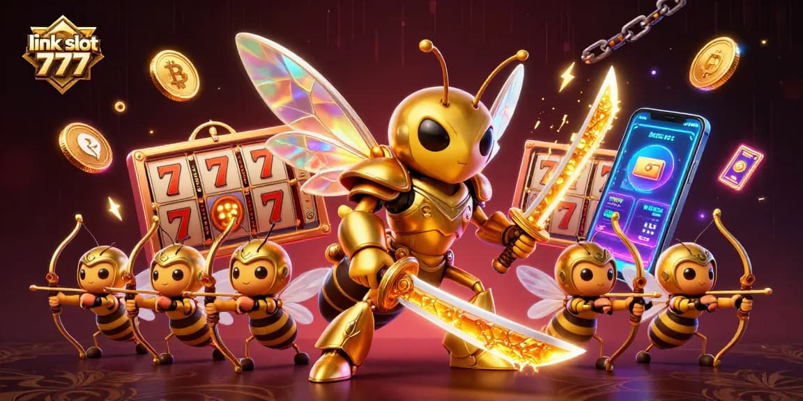 Engage in winning spins at link slot 777 with a dynamic illustration highlighting vibrant casino elements.