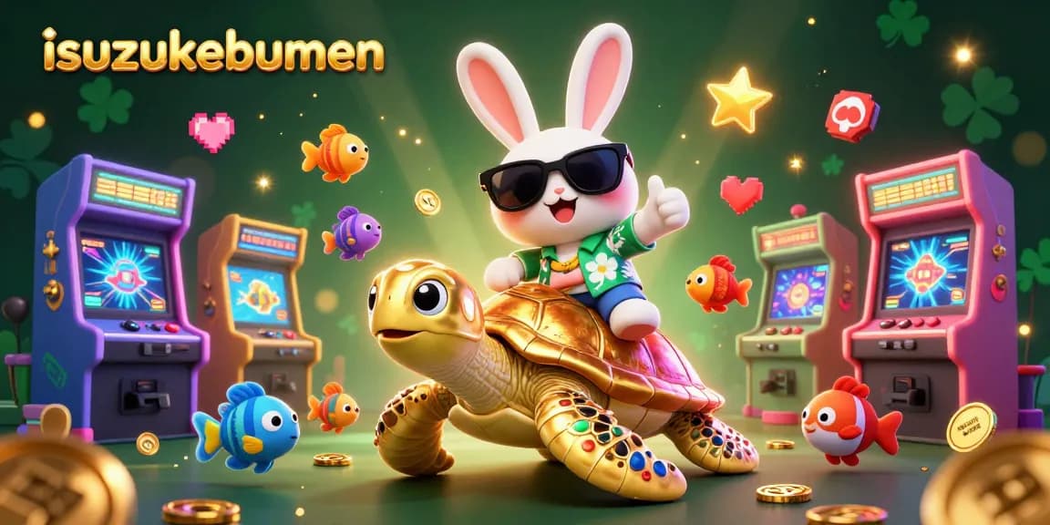 Engage with isuzukebumen's vibrant 3D casino art featuring a lucky rabbit and golden turtle.