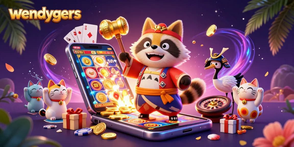 Raih kemenangan besar dengan wendygers, ilustrasi ceria kasino 3D menggambarkan keseruan slot online.