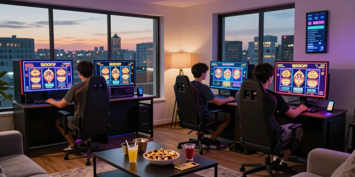 Engaged player enjoying slot gacor games in modern living room ambiance