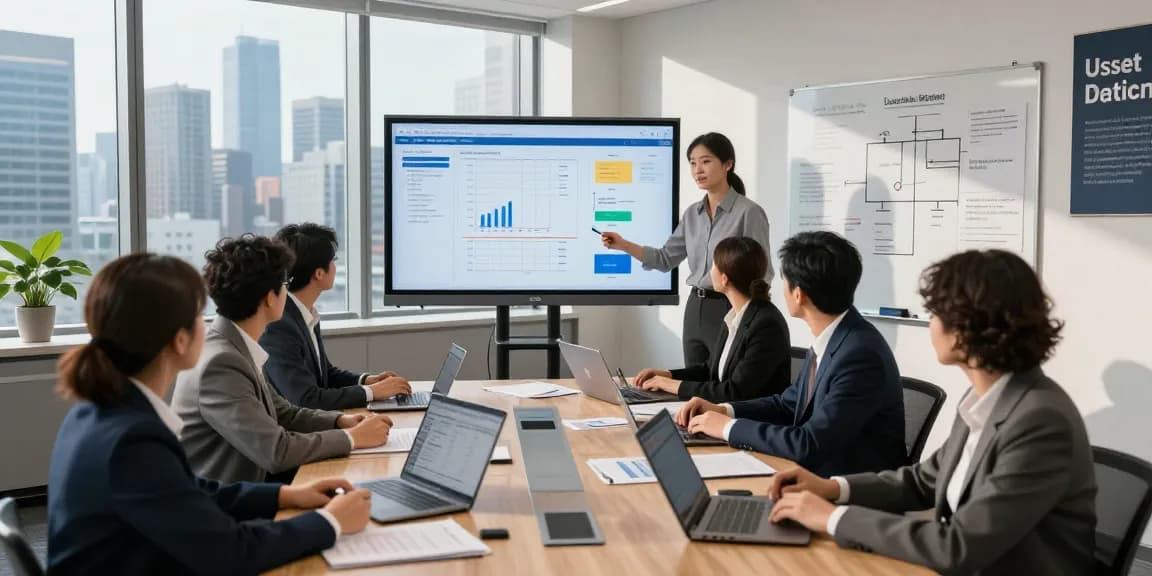 Collaborative team conducting asset tracing analysis in a modern office setting.