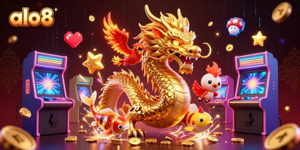 Experience thrilling gameplay at alo8 with a golden dragon and vibrant casino elements.