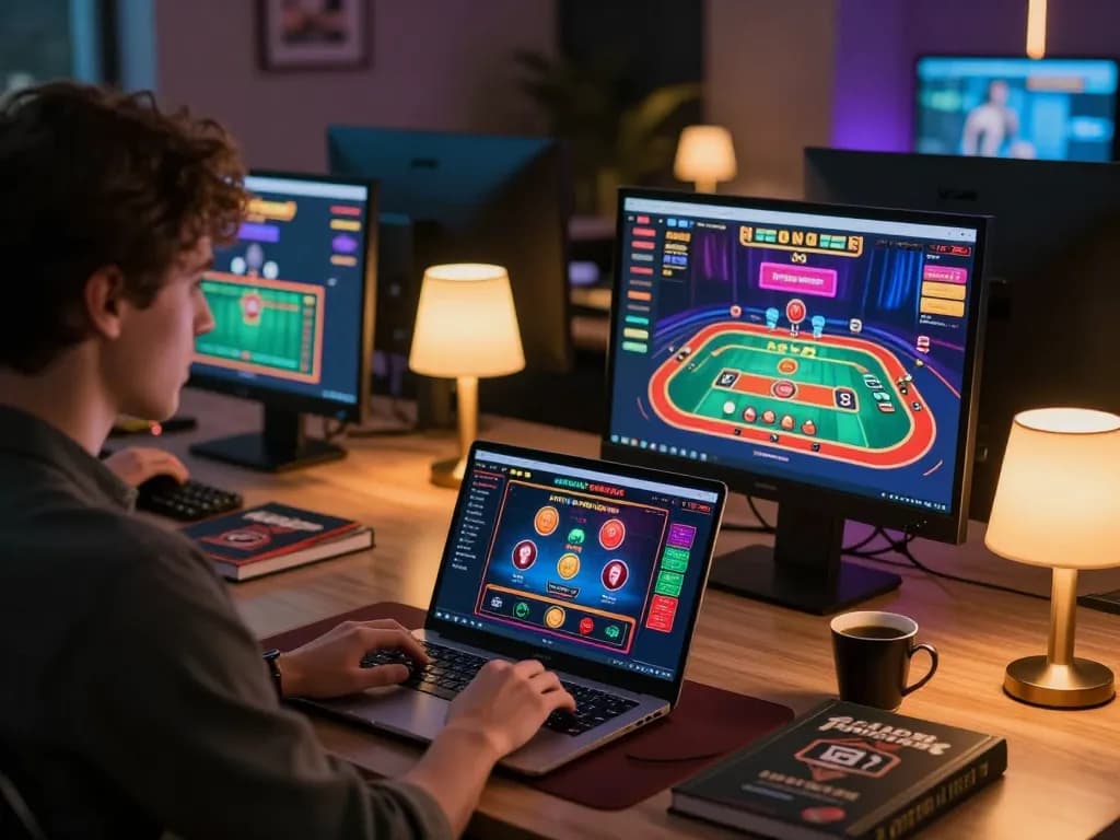 Engaged in online gaming, exploring qq88 lừa đảo không? through dynamic casino interface on laptop.