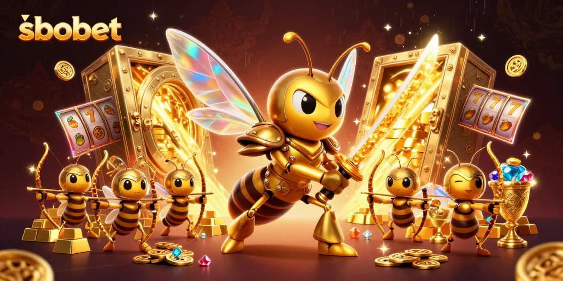 Experience sbobet's vibrant 3D casino scene with a hornet samurai and treasure symbols.