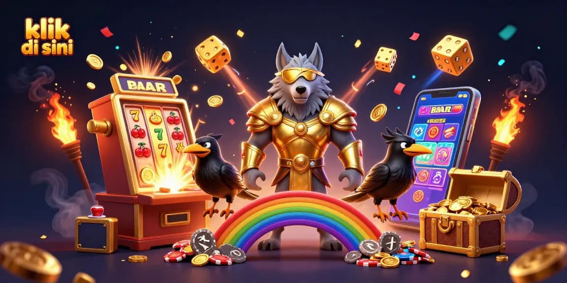 Jelajahi permainan kasino dengan klik di sini bersama karakter mitologi Odin dan koin jackpot.