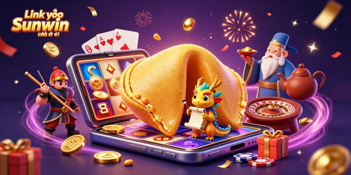 Join the fun at Link vào Sunwin chính thức with a vibrant, magical casino scene full of exciting game elements.