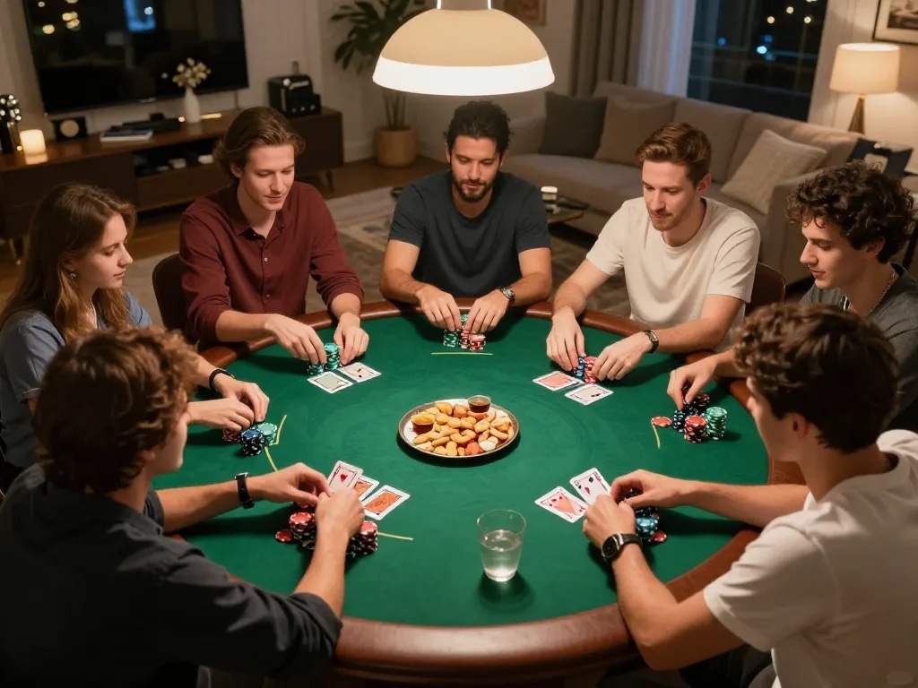 Betbet enthusiasts enjoy an engaging poker game night with friends, showcasing strategy and social interaction.