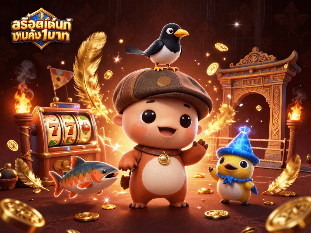 Spin the reels to win big with สล็อตฝากขั้นต่ำ1บาท in this vibrant 3D casino illustration.
