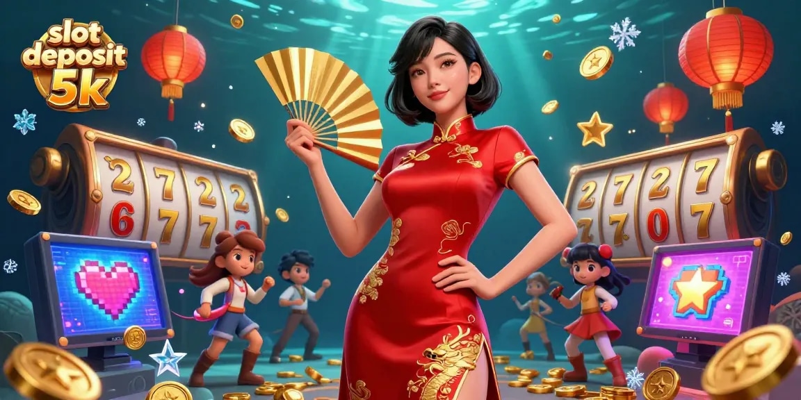 Experience excitement with slot deposit 5k games featuring vibrant visuals, golden coins, and playful arcade elements.