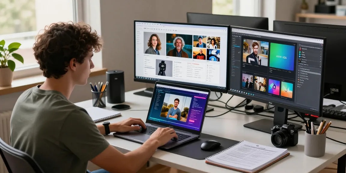 Analyzing images with an ai detector in a modern workspace.