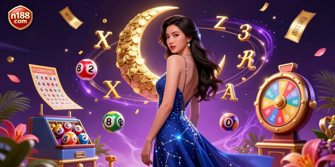 Experience thrilling moments with n188 com as golden tickets and vibrant lottery balls energize the casino scene.