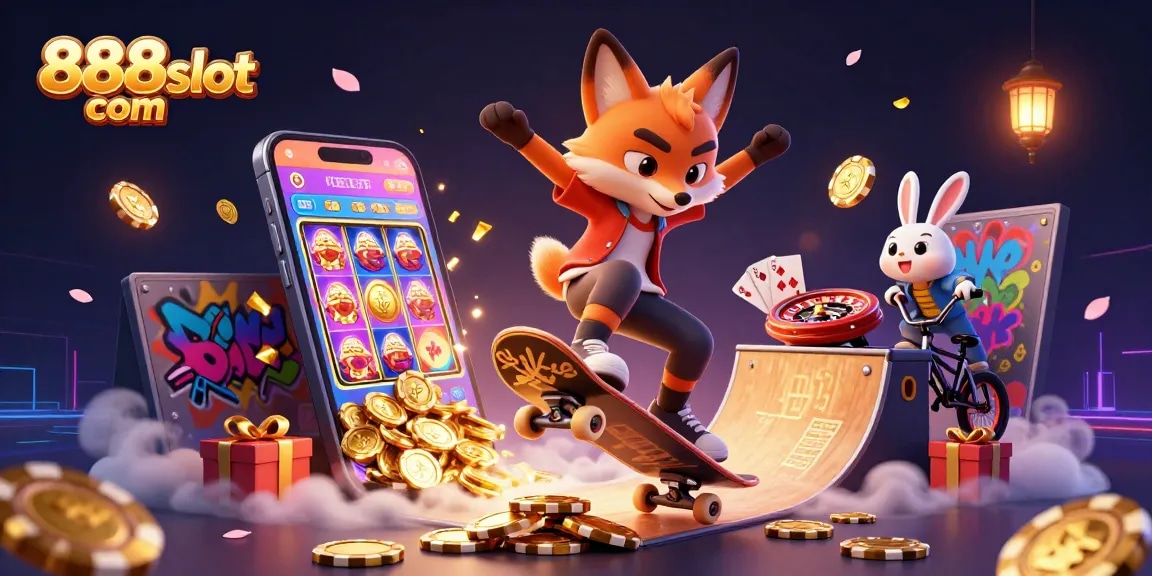 Experience thrilling gameplay at 888slot com with vibrant characters and casino-themed elements.