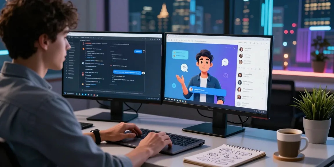 User engaging with crushon ai on a sleek laptop in a modern workspace, showcasing a vibrant digital interaction.