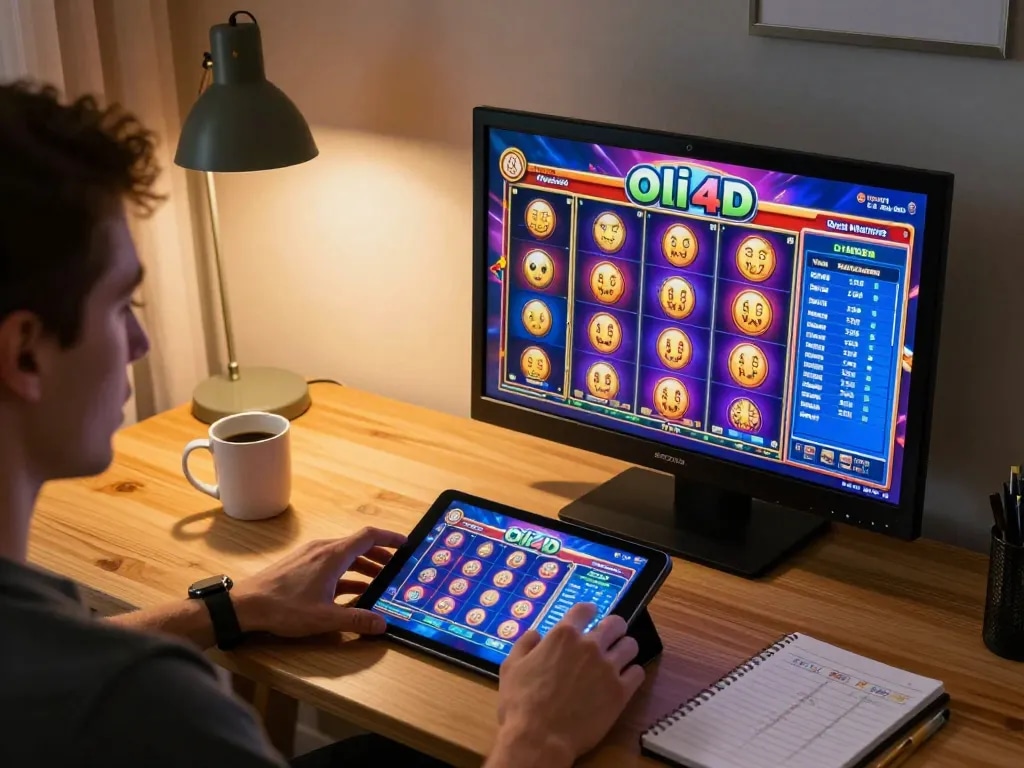 Engaging home player enjoying oli4d slot games on tablet with winning strategies at hand