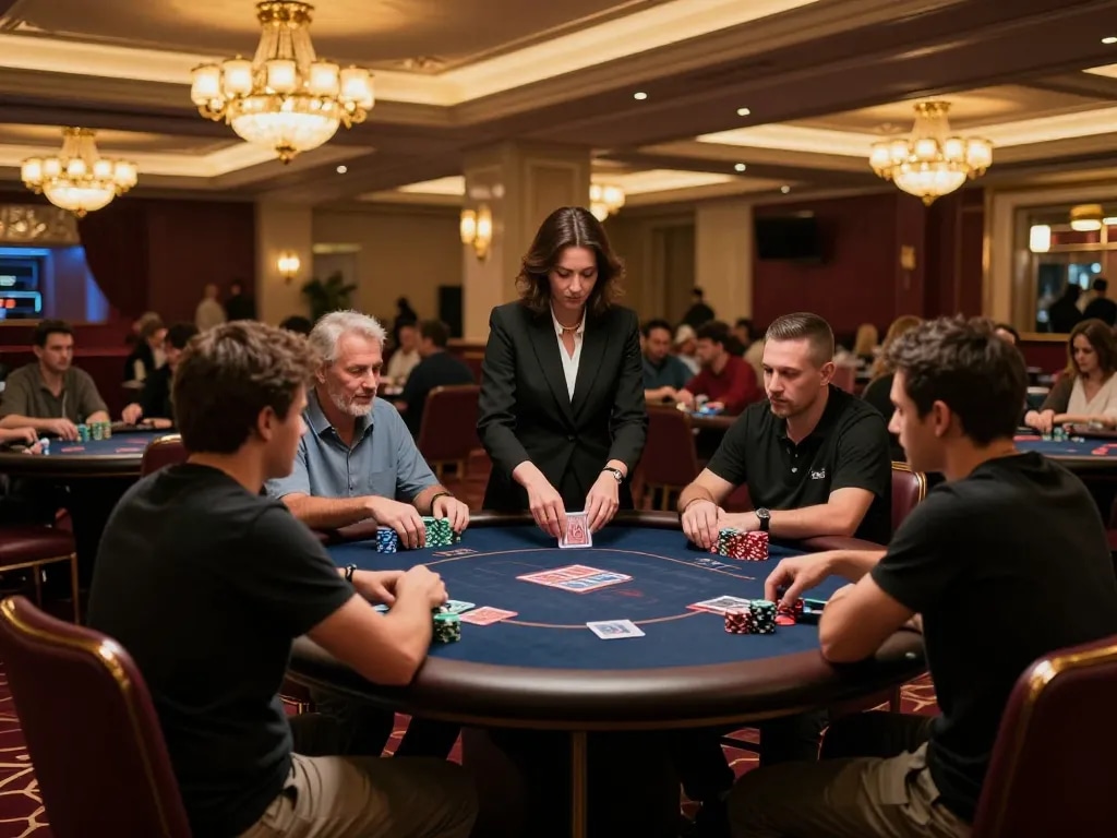 Engaging poker scene at an upscale casino showcasing strategic gameplay and keonhacai action.