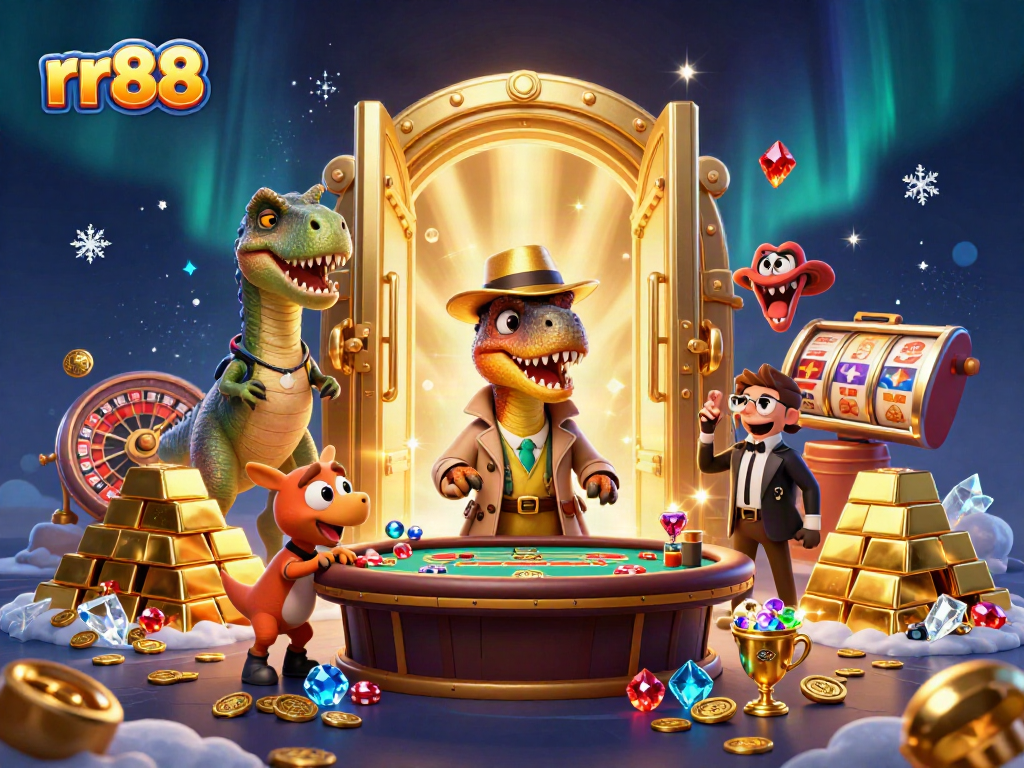 Experience thrilling gameplay with rr88's vibrant digital casino scene featuring mischievous cartoon characters.