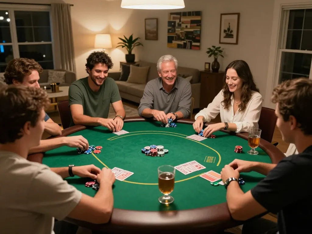 Playing poker at home with friends while referencing the official hidden wiki for strategies