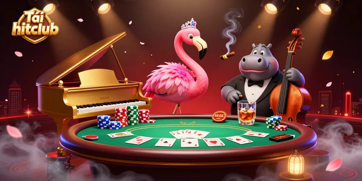 Tải hitclub and experience a vibrant casino atmosphere with dynamic characters, poker chips, and engaging gameplay.