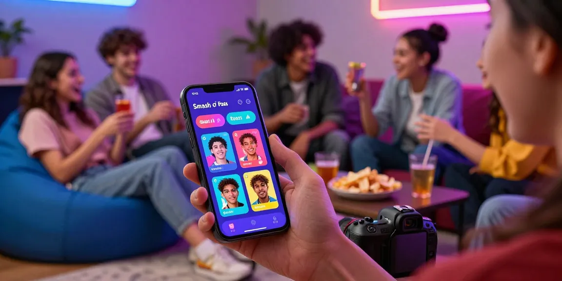 User enjoying Smash or Pass AI app, rating AI-generated faces in a fun and cozy digital setup.
