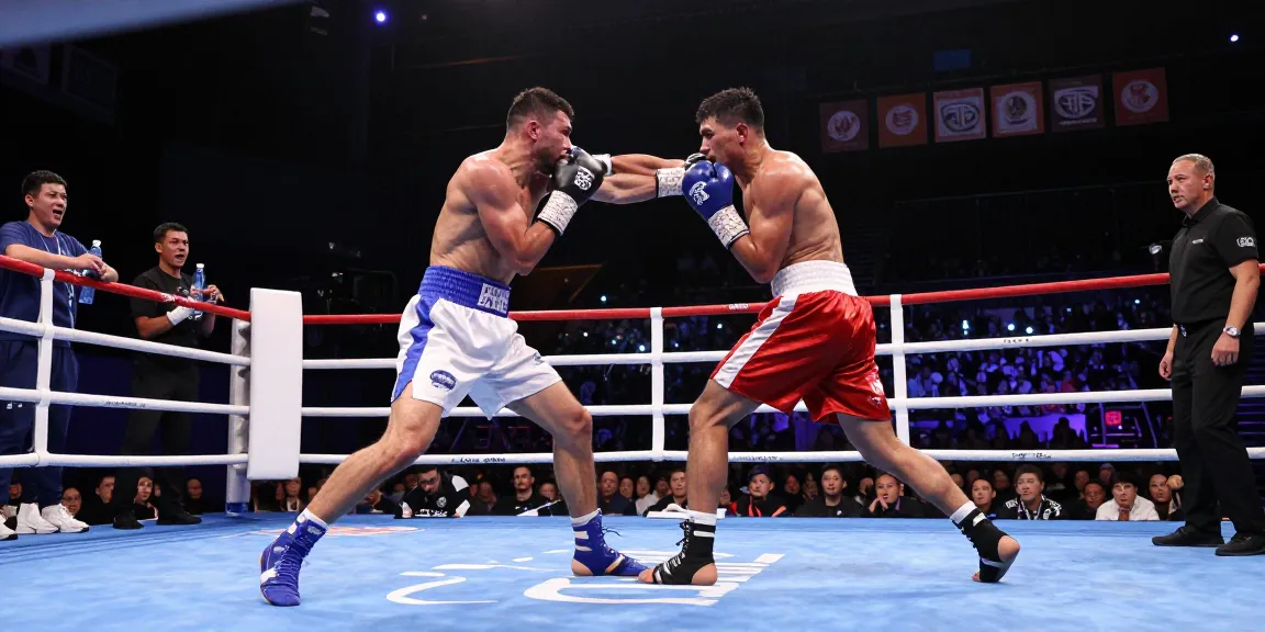 Action shot of an undisputed champion boxing match with fighters in intense combat.