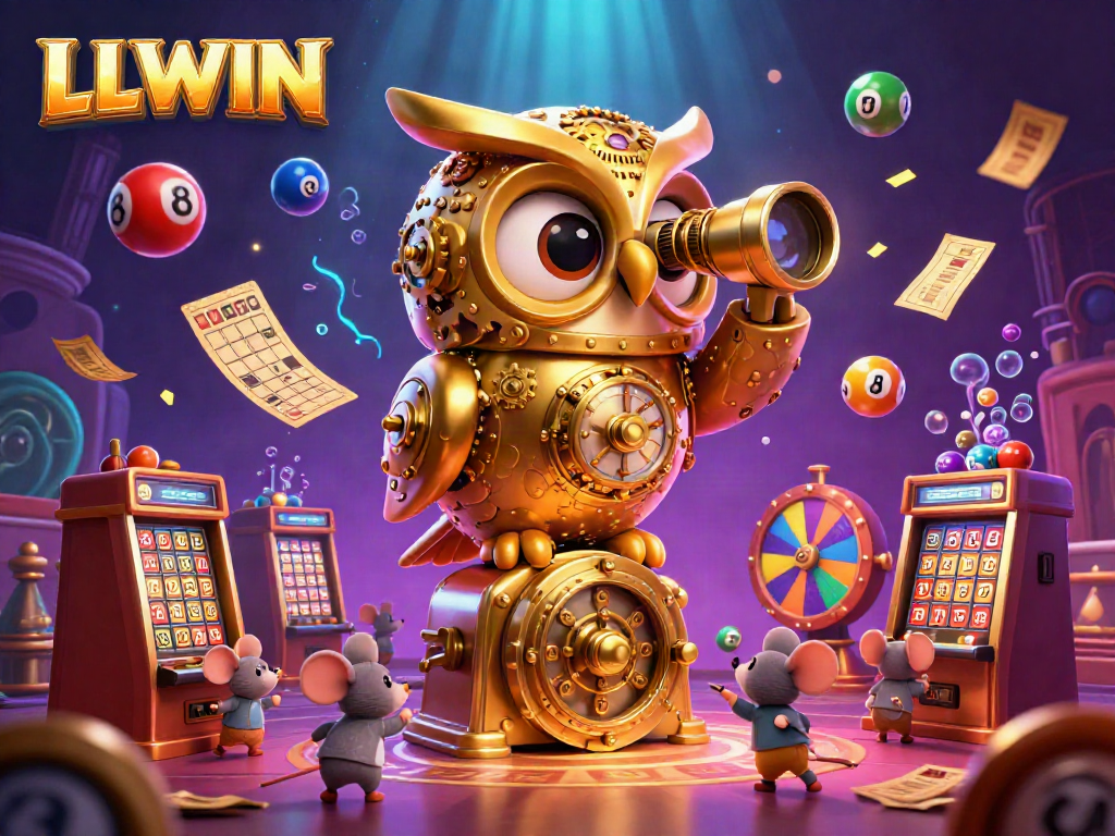 Experience the excitement of LLWIN casino with a vibrant 3D illustration showcasing thrilling gaming elements.