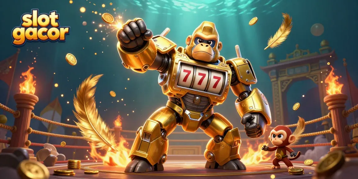 Spin with the exciting slot gacor golden gorilla mech as coins explode in this vibrant gambling scene.