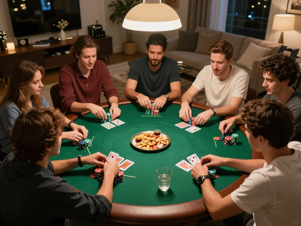 Betbet enthusiasts enjoy an engaging poker game night with friends, showcasing strategy and social interaction.