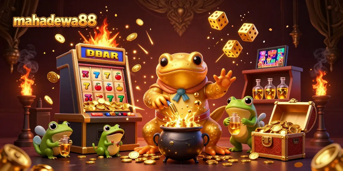 Experience the thrill of mahadewa88 with a vibrant, dynamic 3D casino-themed illustration featuring a golden salamander alchemist.
