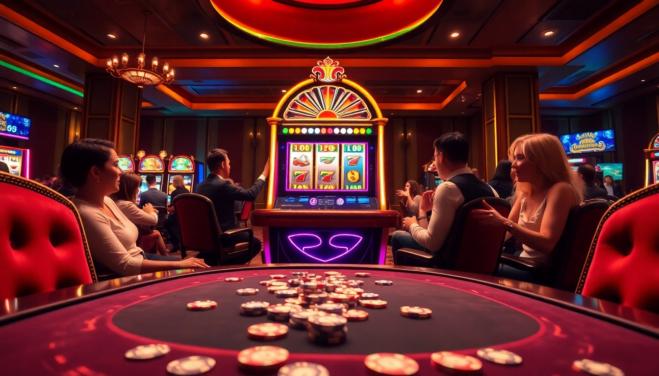 Players enjoying the demo slot pragmatic experience with vibrant slot machines and casino elements.