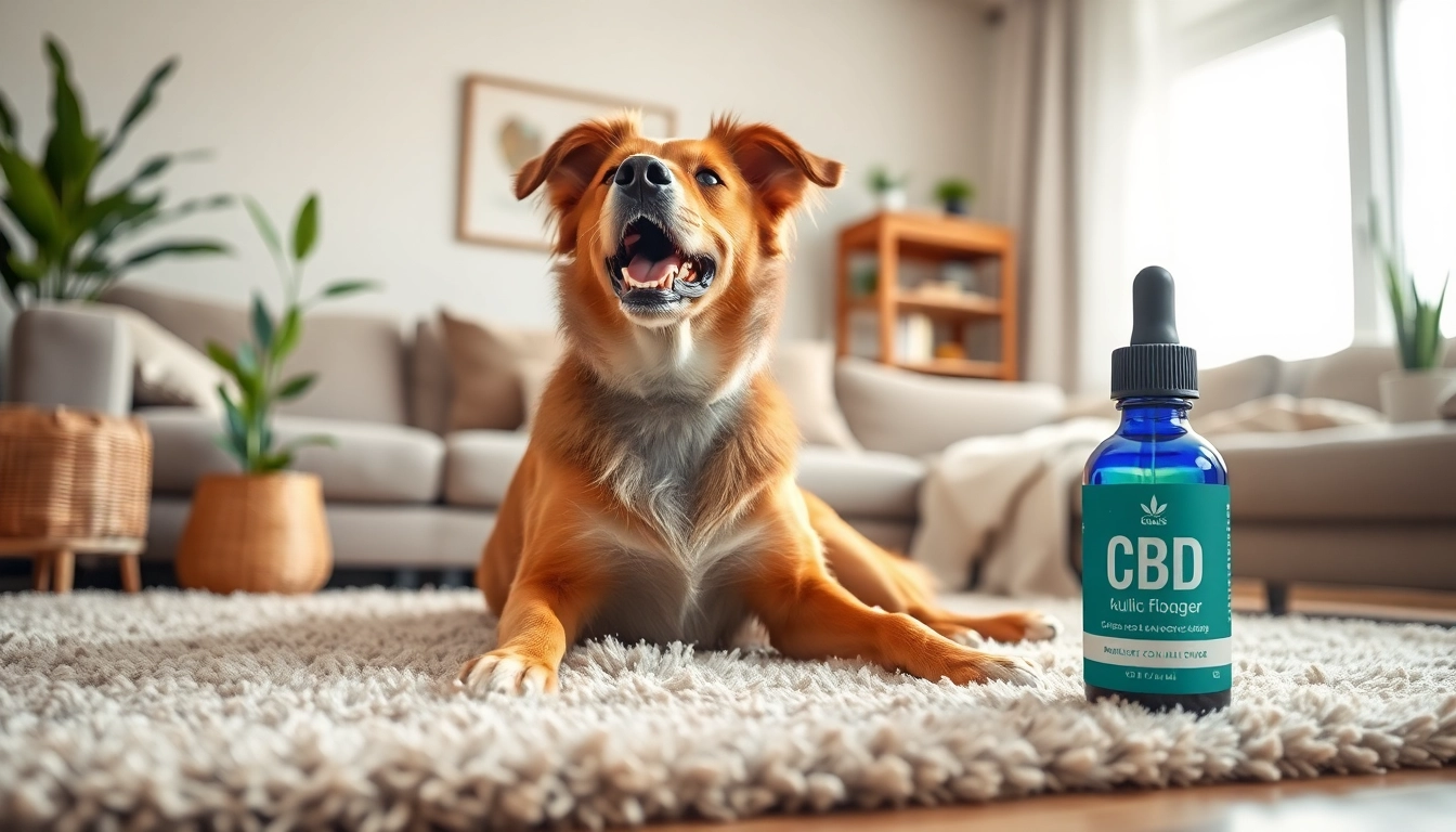 Promote health with CBD Oil For Dog in a relaxing home setting featuring a happy pooch.