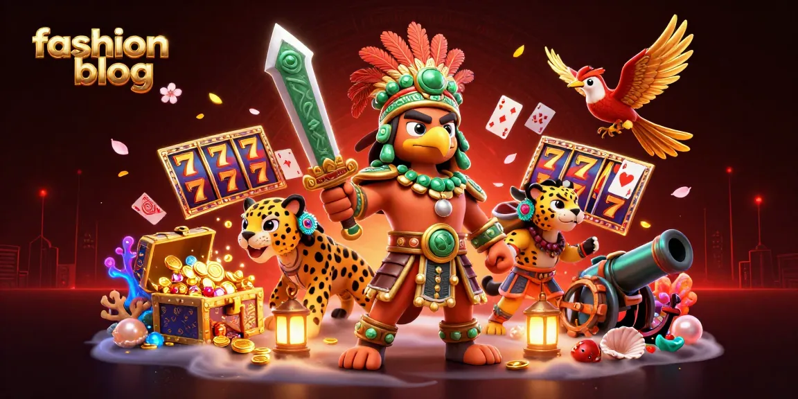 Engage with our fashion blog showcasing a dynamic 3D casino scene featuring slot machines and Aztec warriors.