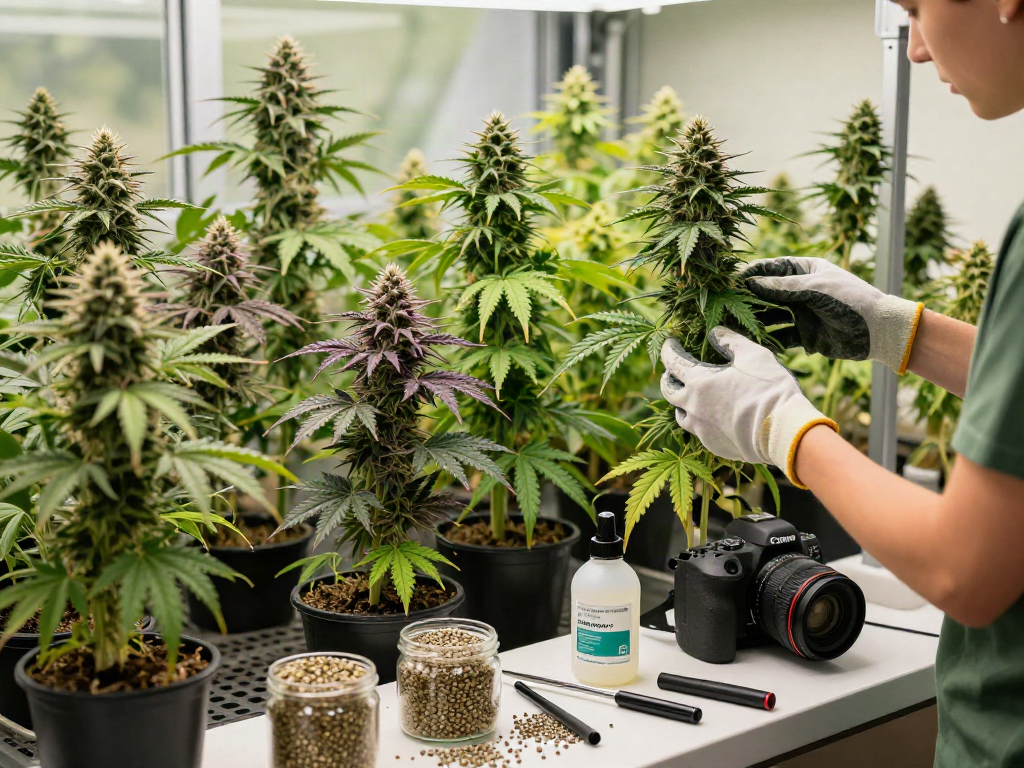 Indoor scene highlighting fast flowering autoflower seeds and vibrant cannabis plants.